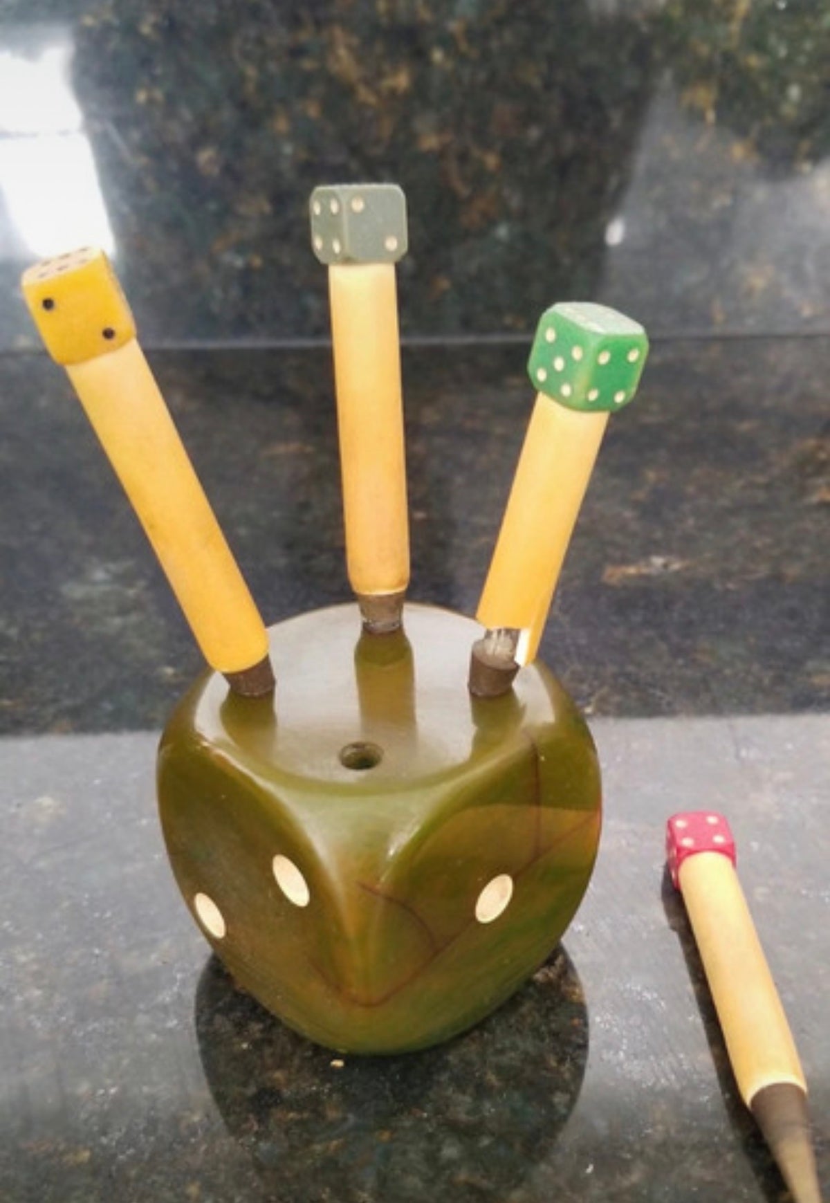 Vintage 2" Catalin Bakelite Dice Pencil Holder