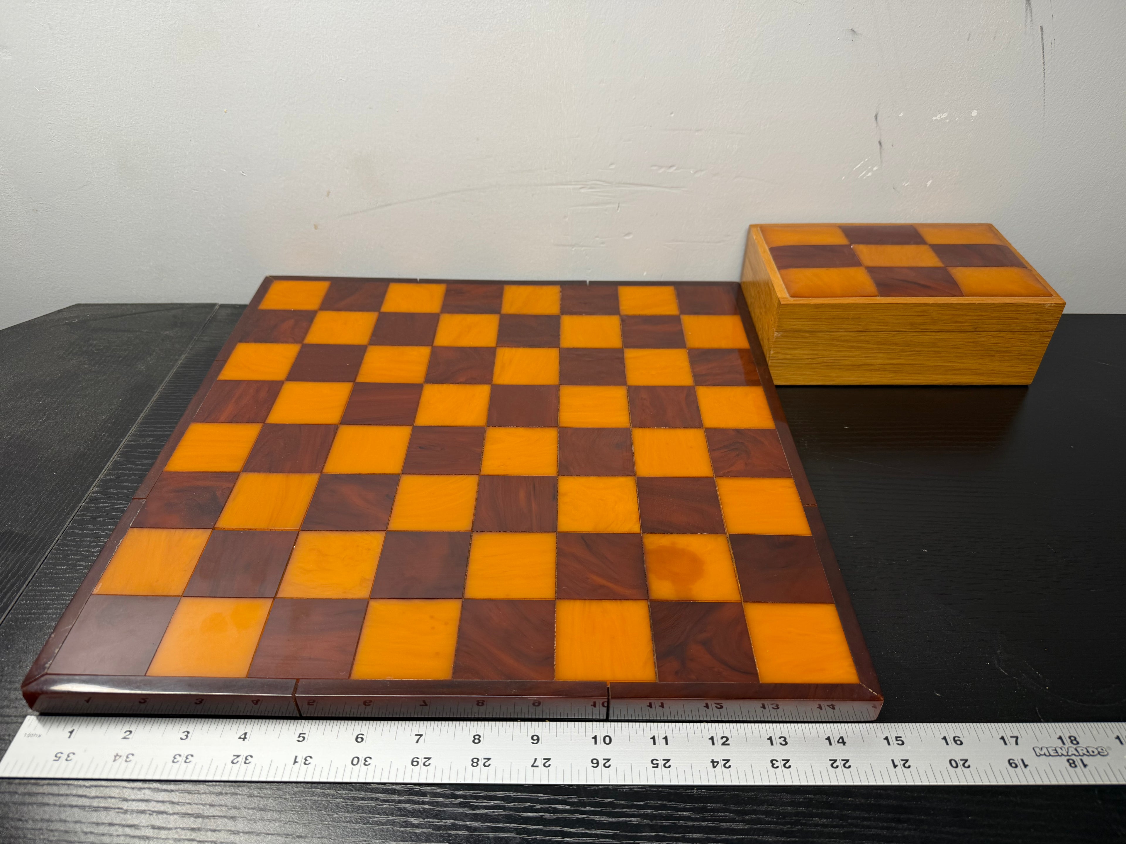 Vintage Catalin Chess Set With Catalin & Wood Board