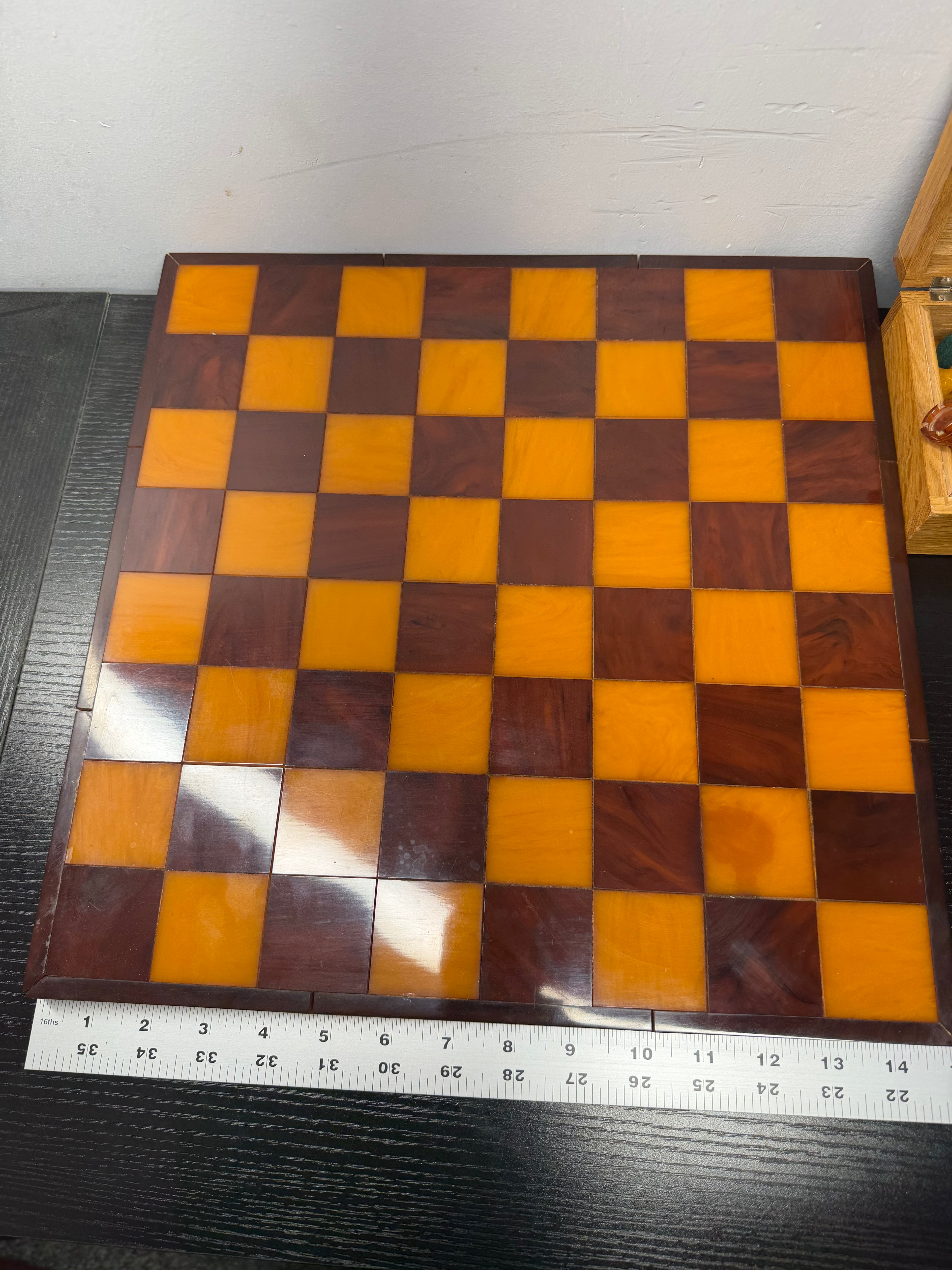 Vintage Catalin Chess Set With Catalin & Wood Board